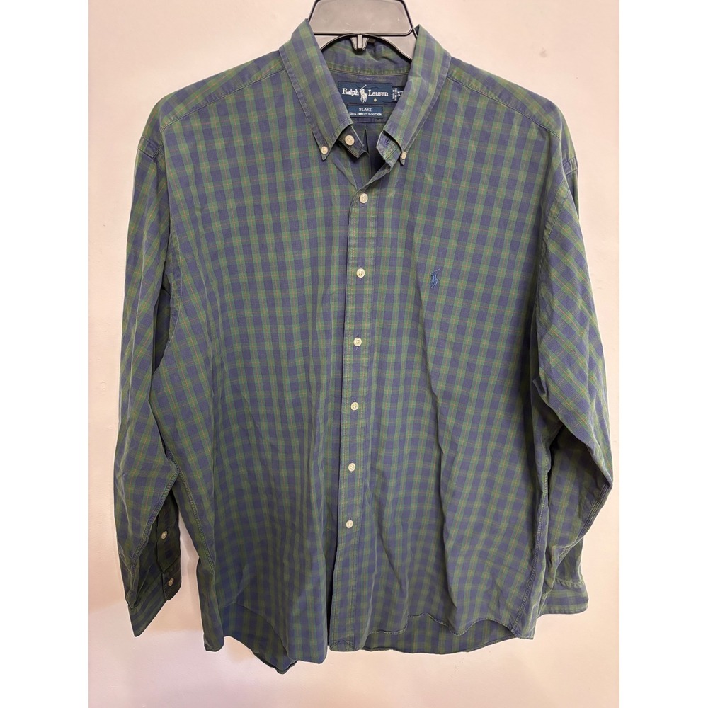 Ralph Lauren Blake Mens XL Plaid Button Down Shirt Green Blue 100% Cotton LS
